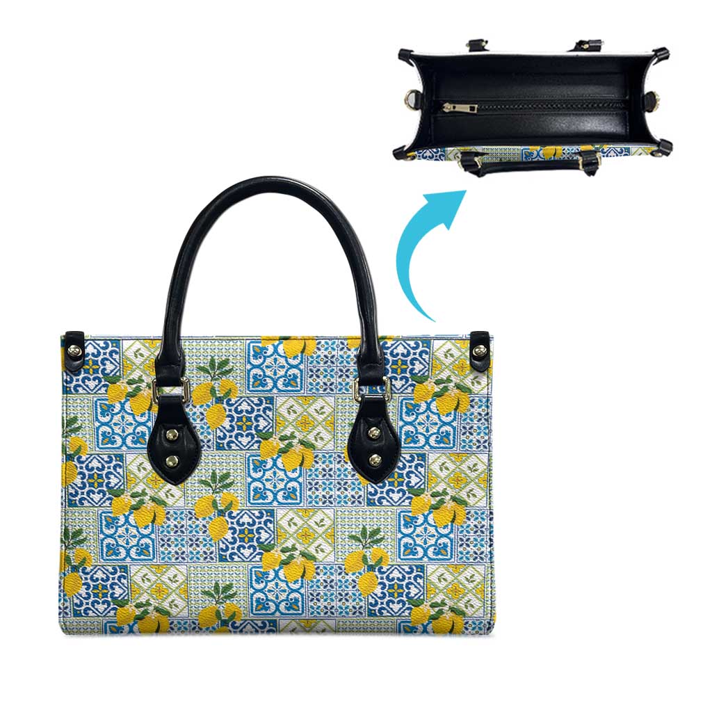 Sicily Italy Lemon Maiolica Leather Bag Sicilian Citrus Tile Mediterranean Art