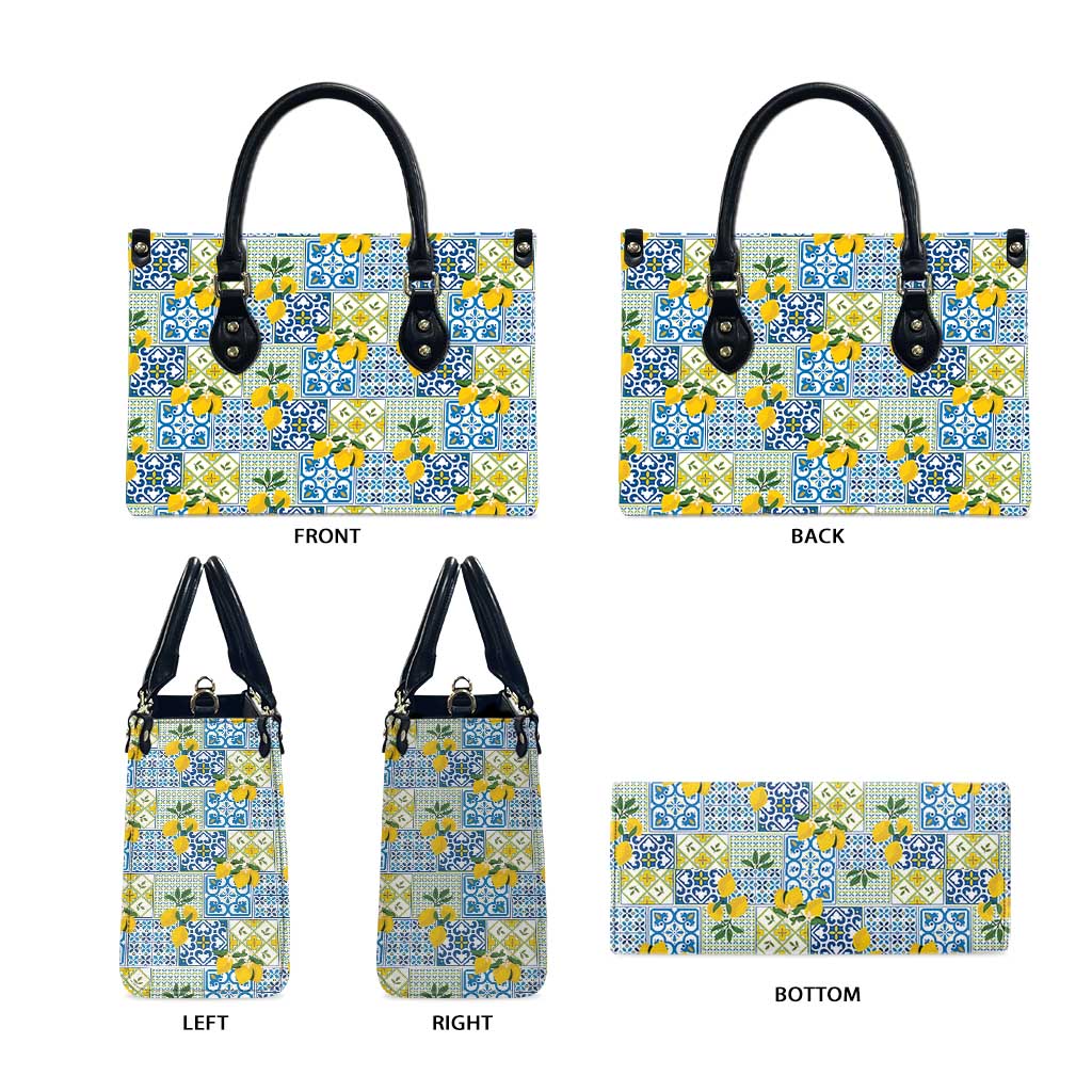 Sicily Italy Lemon Maiolica Leather Bag Sicilian Citrus Tile Mediterranean Art