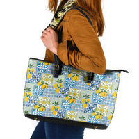 Sicily Italy Lemon Maiolica Leather Tote Bag Sicilian Citrus Tile Mediterranean Art