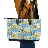 Sicily Italy Lemon Maiolica Leather Tote Bag Sicilian Citrus Tile Mediterranean Art