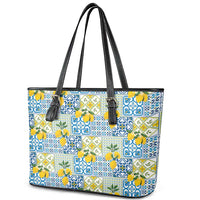 Sicily Italy Lemon Maiolica Leather Tote Bag Sicilian Citrus Tile Mediterranean Art
