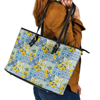 Sicily Italy Lemon Maiolica Leather Tote Bag Sicilian Citrus Tile Mediterranean Art