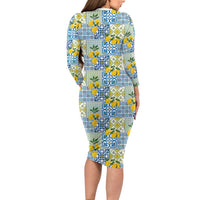 Sicily Italy Lemon Maiolica Long Sleeve Bodycon Dress Sicilian Citrus Tile Mediterranean Art