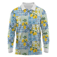 Sicily Italy Lemon Maiolica Long Sleeve Polo Shirt Sicilian Citrus Tile Mediterranean Art