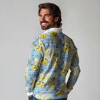Sicily Italy Lemon Maiolica Long Sleeve Polo Shirt Sicilian Citrus Tile Mediterranean Art