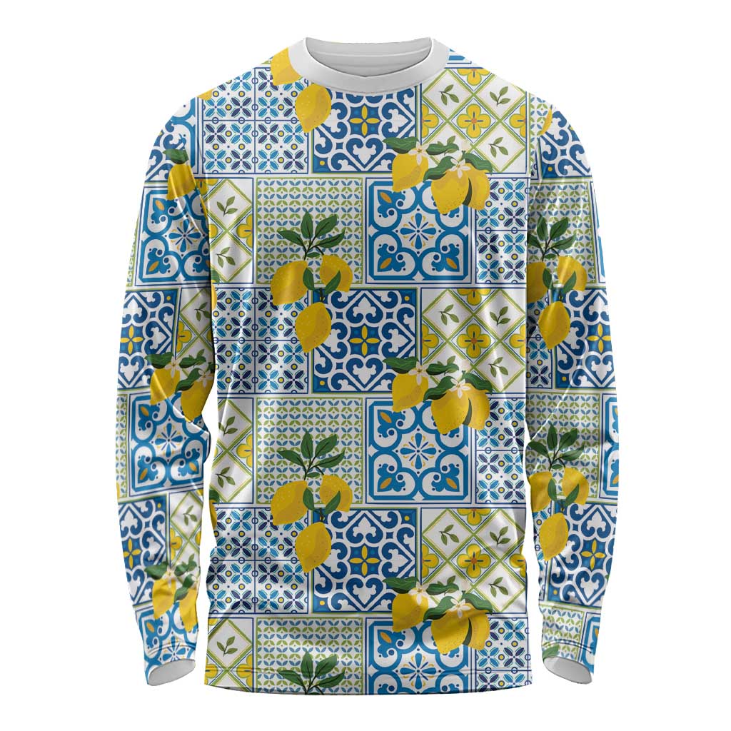 Sicily Italy Lemon Maiolica Long Sleeve Shirt Sicilian Citrus Tile Mediterranean Art