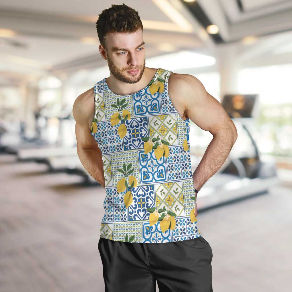 Sicily Italy Lemon Maiolica Men Tank Top Sicilian Citrus Tile Mediterranean Art