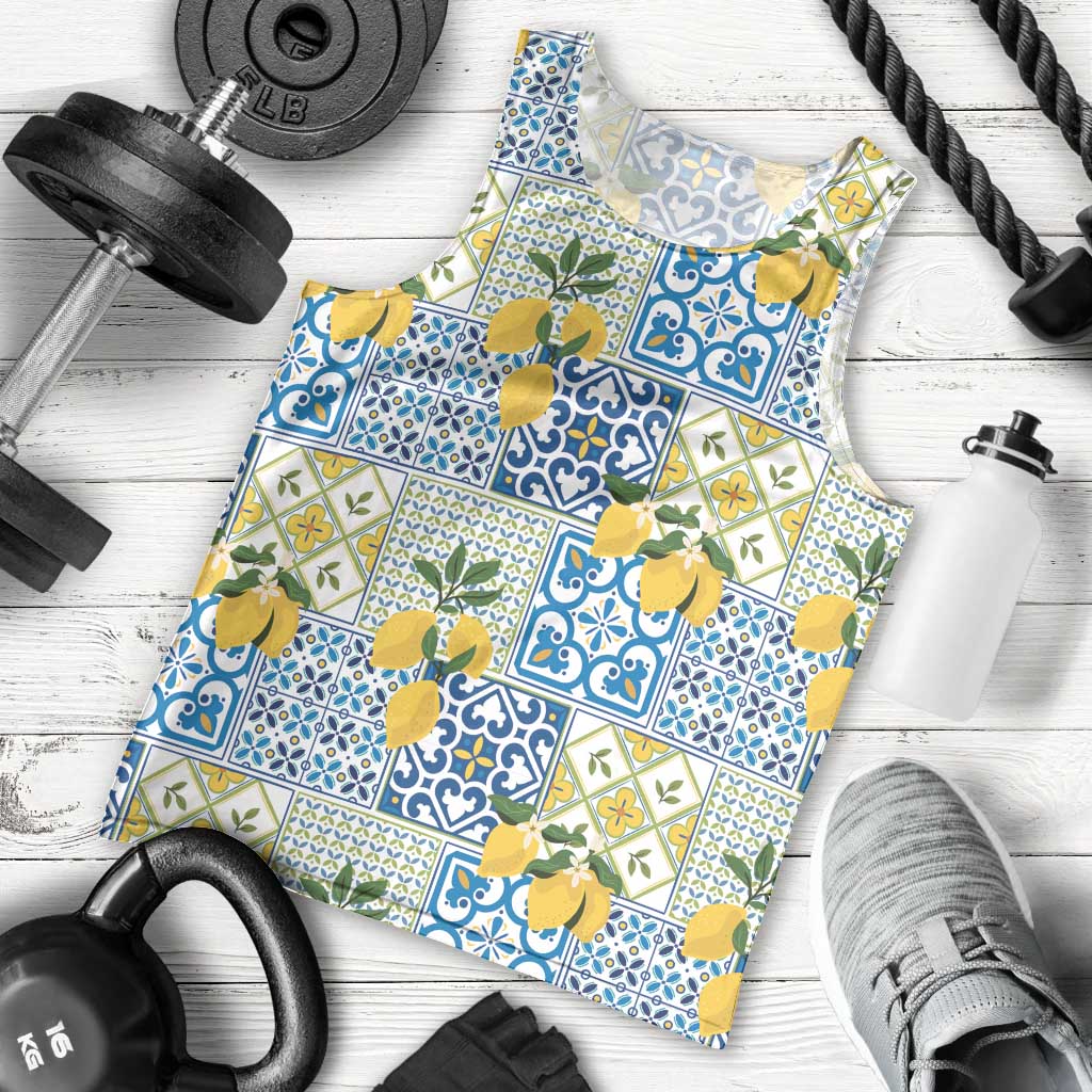 Sicily Italy Lemon Maiolica Men Tank Top Sicilian Citrus Tile Mediterranean Art