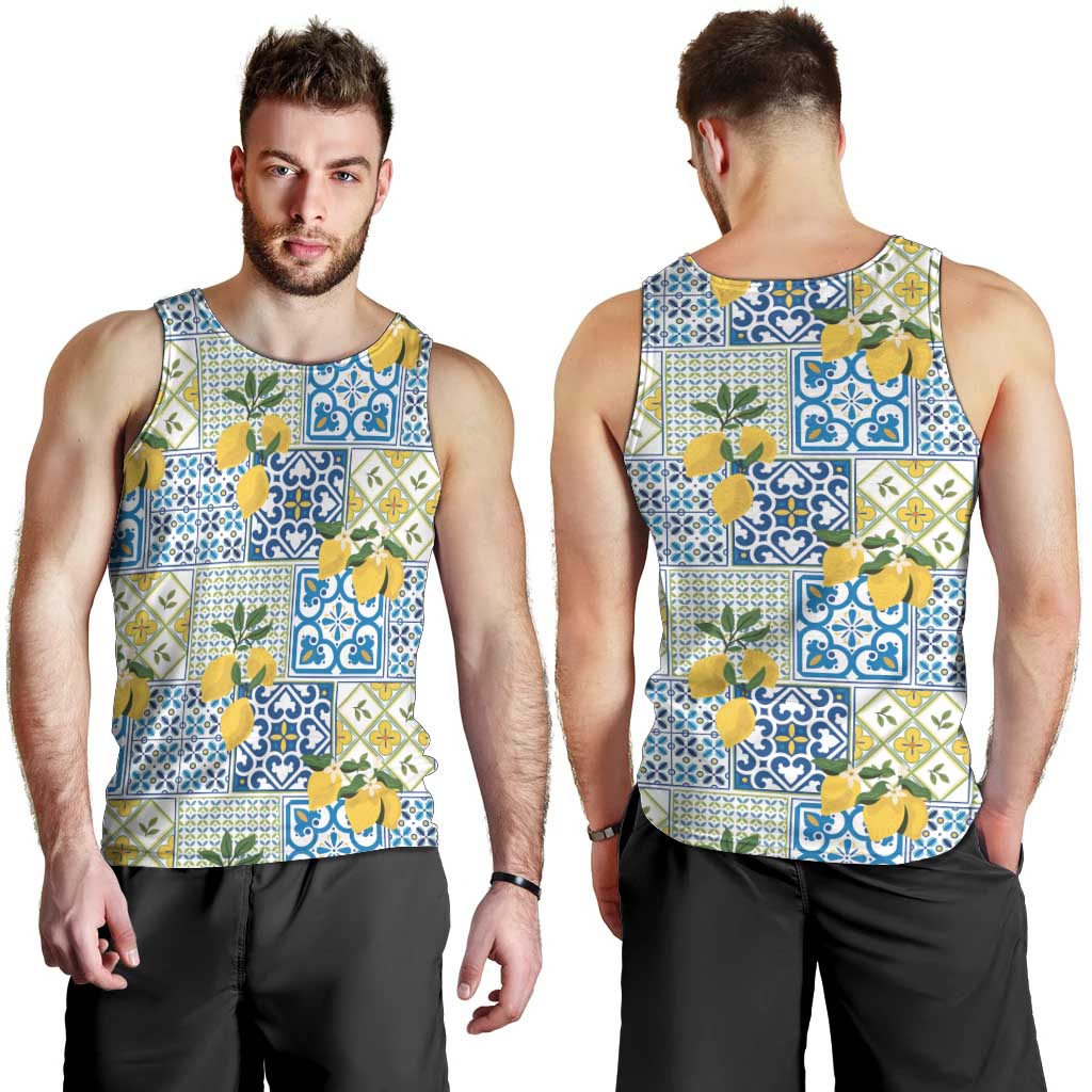Sicily Italy Lemon Maiolica Men Tank Top Sicilian Citrus Tile Mediterranean Art