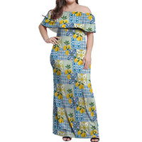 Sicily Italy Lemon Maiolica Off Shoulder Maxi Dress Sicilian Citrus Tile Mediterranean Art