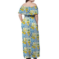 Sicily Italy Lemon Maiolica Off Shoulder Maxi Dress Sicilian Citrus Tile Mediterranean Art