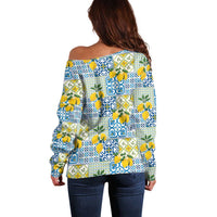 Sicily Italy Lemon Maiolica Off Shoulder Sweater Sicilian Citrus Tile Mediterranean Art