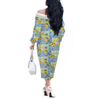 Sicily Italy Lemon Maiolica Off The Shoulder Long Sleeve Dress Sicilian Citrus Tile Mediterranean Art