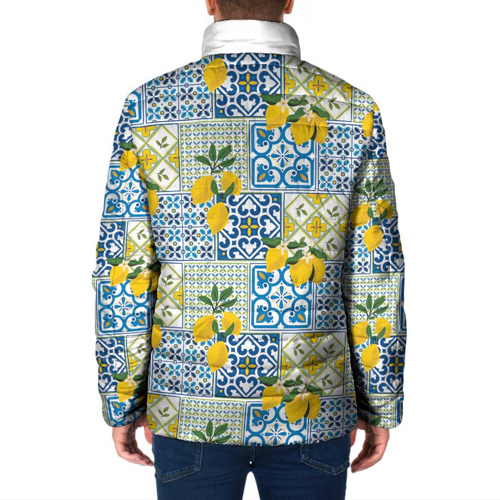 Sicily Italy Lemon Maiolica Padded Jacket Sicilian Citrus Tile Mediterranean Art