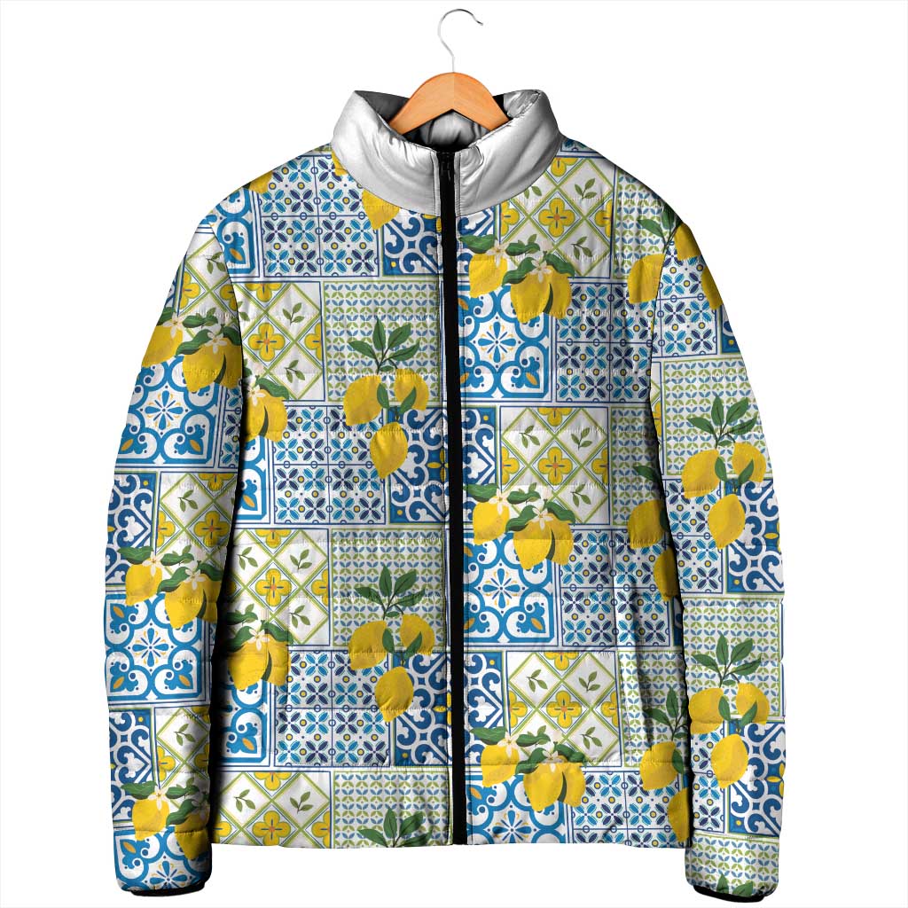 Sicily Italy Lemon Maiolica Padded Jacket Sicilian Citrus Tile Mediterranean Art