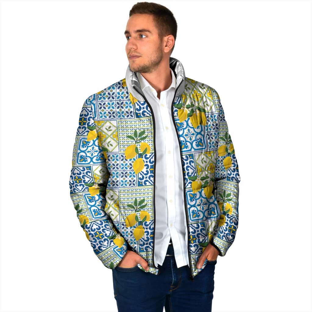 Sicily Italy Lemon Maiolica Padded Jacket Sicilian Citrus Tile Mediterranean Art
