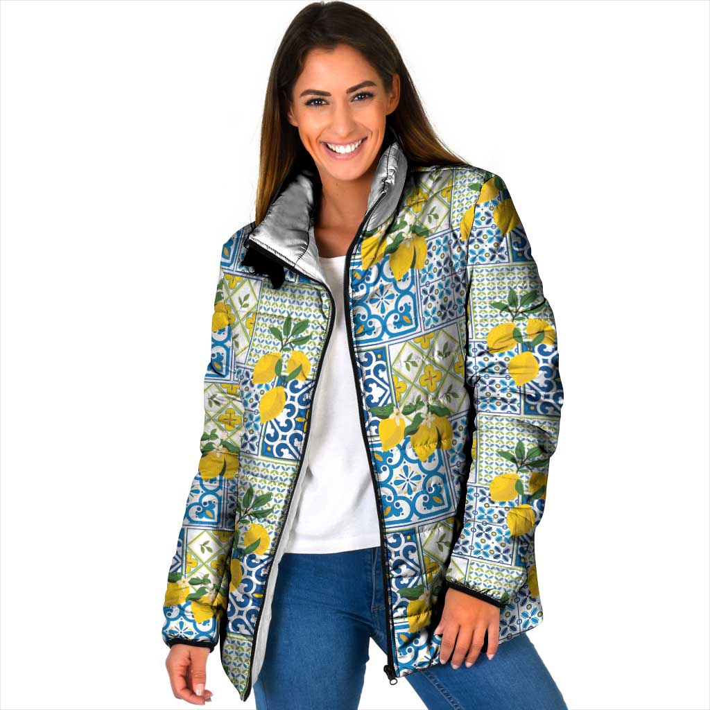 Sicily Italy Lemon Maiolica Padded Jacket Sicilian Citrus Tile Mediterranean Art