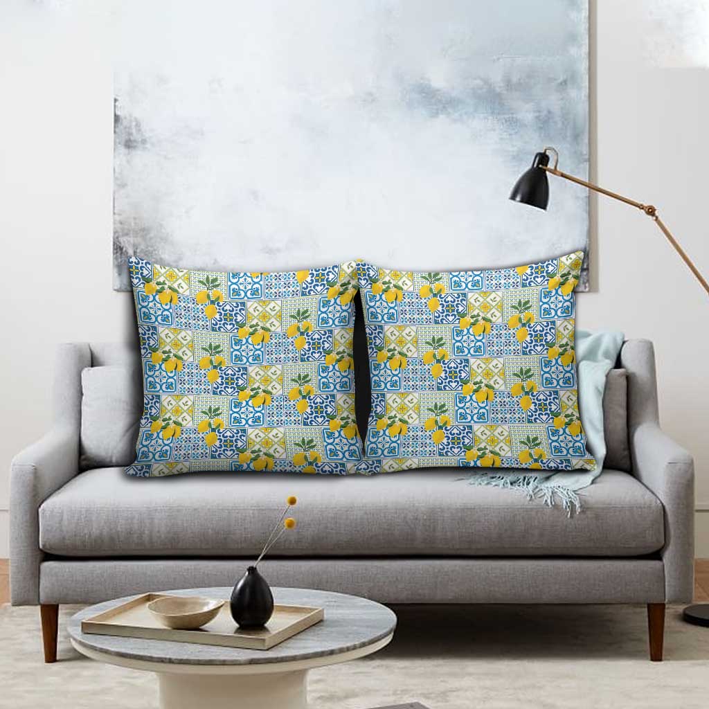 Sicily Italy Lemon Maiolica Pillow Cover Sicilian Citrus Tile Mediterranean Art