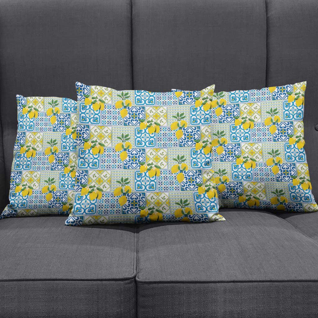 Sicily Italy Lemon Maiolica Pillow Cover Sicilian Citrus Tile Mediterranean Art