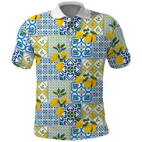 Sicily Italy Lemon Maiolica Polo Shirt Sicilian Citrus Tile Mediterranean Art