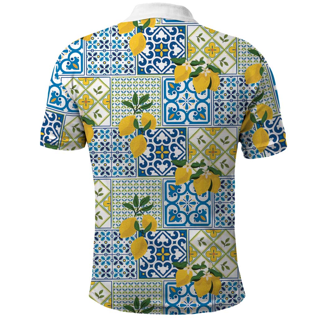 Sicily Italy Lemon Maiolica Polo Shirt Sicilian Citrus Tile Mediterranean Art
