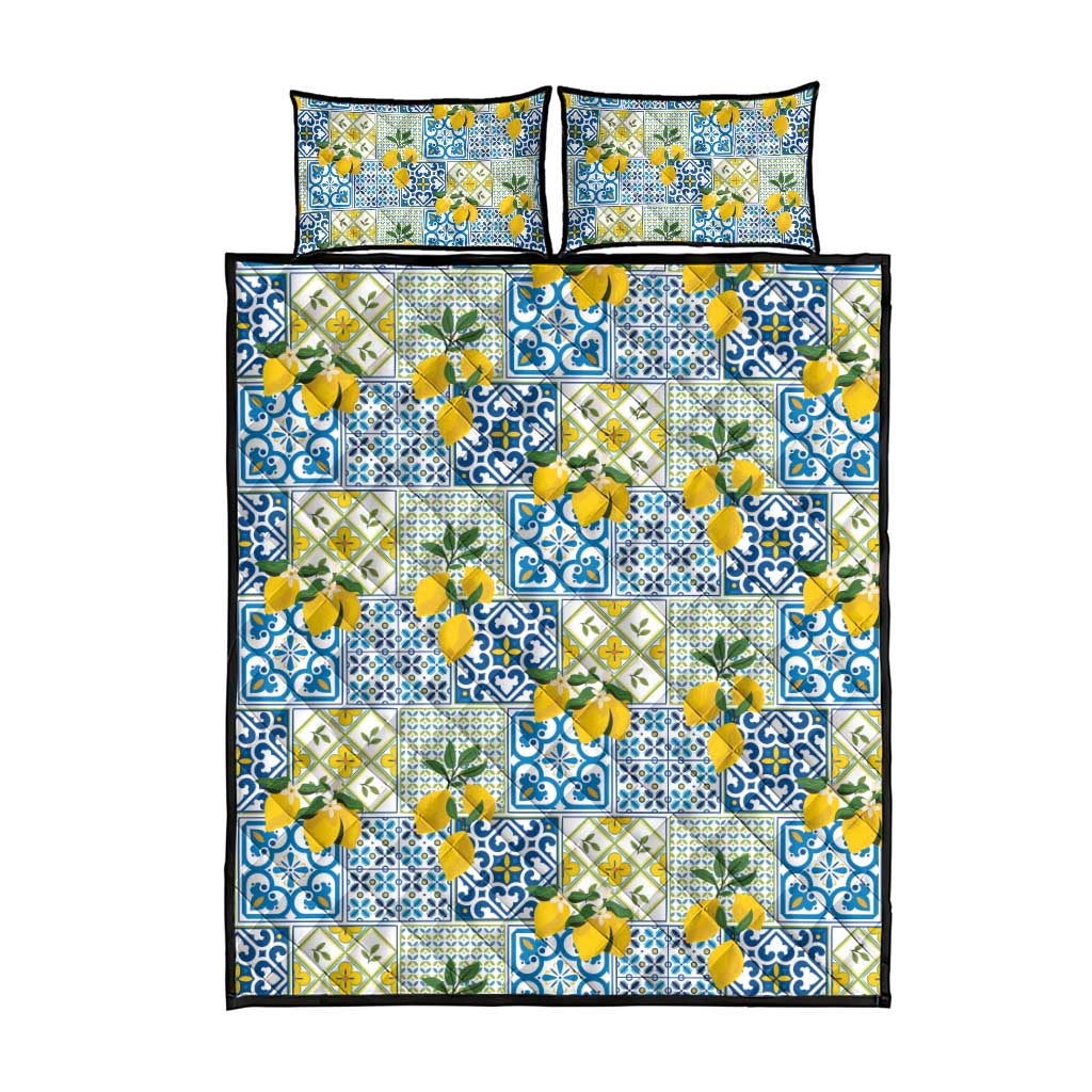 Sicily Italy Lemon Maiolica Quilt Bed Set Sicilian Citrus Tile Mediterranean Art