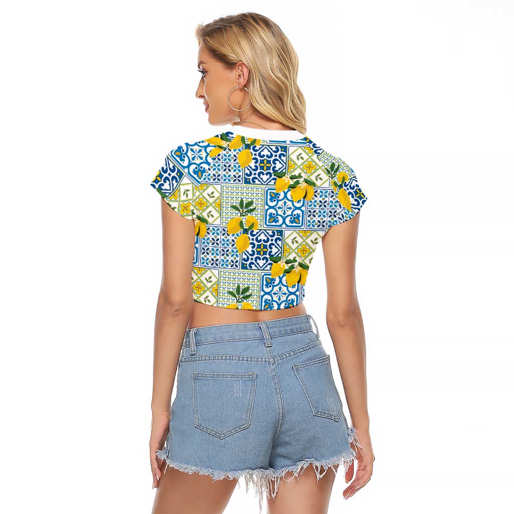Sicily Italy Lemon Maiolica Raglan Cropped T Shirt Sicilian Citrus Tile Mediterranean Art