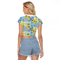 Sicily Italy Lemon Maiolica Raglan Cropped T Shirt Sicilian Citrus Tile Mediterranean Art