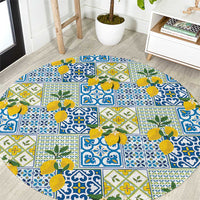 Sicily Italy Lemon Maiolica Round Carpet Sicilian Citrus Tile Mediterranean Art