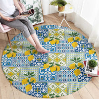 Sicily Italy Lemon Maiolica Round Carpet Sicilian Citrus Tile Mediterranean Art