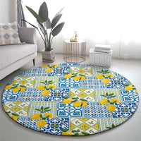 Sicily Italy Lemon Maiolica Round Carpet Sicilian Citrus Tile Mediterranean Art