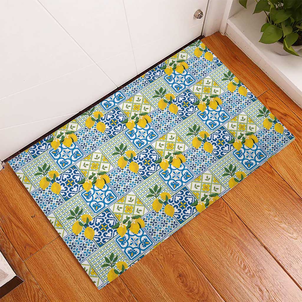 Sicily Italy Lemon Maiolica Rubber Doormat Sicilian Citrus Tile Mediterranean Art