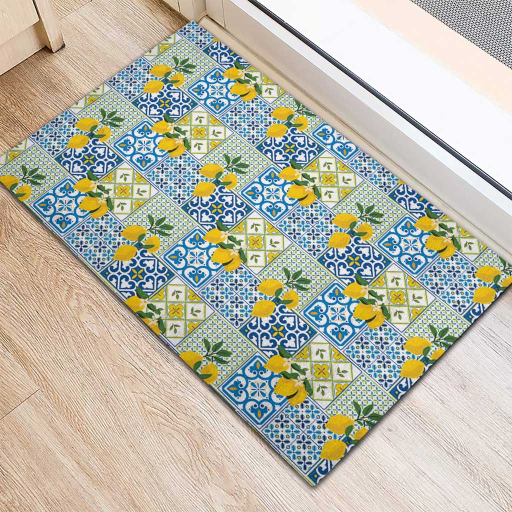 Sicily Italy Lemon Maiolica Rubber Doormat Sicilian Citrus Tile Mediterranean Art