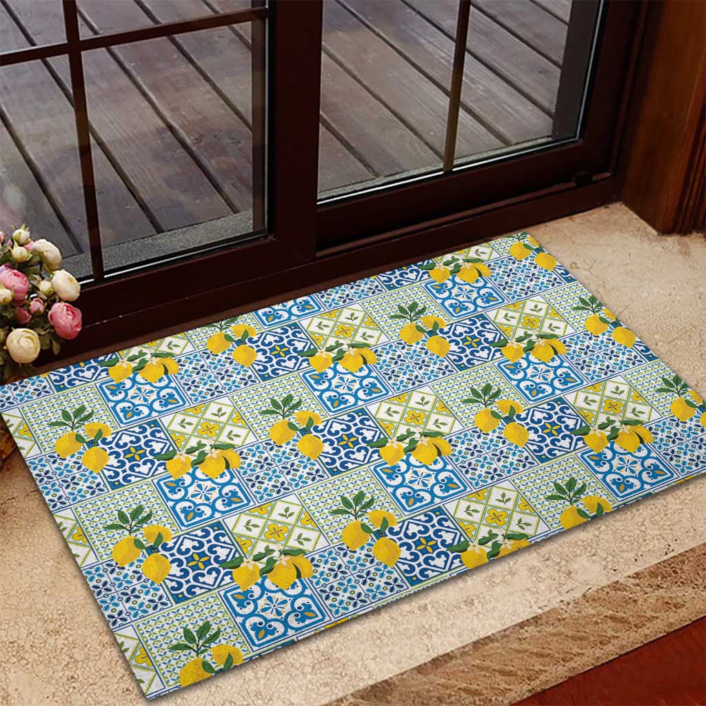 Sicily Italy Lemon Maiolica Rubber Doormat Sicilian Citrus Tile Mediterranean Art
