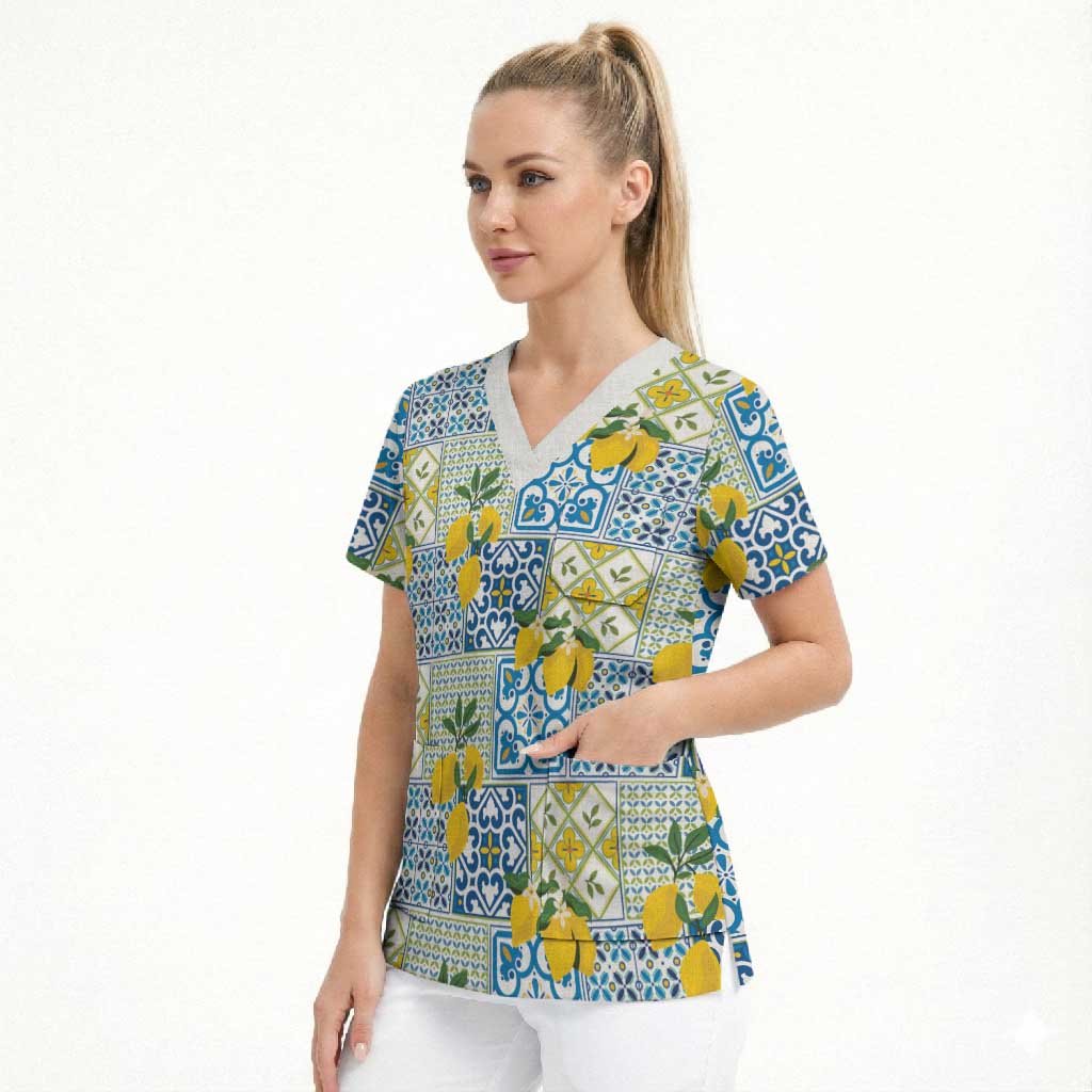 Sicily Italy Lemon Maiolica Scrub Top Sicilian Citrus Tile Mediterranean Art