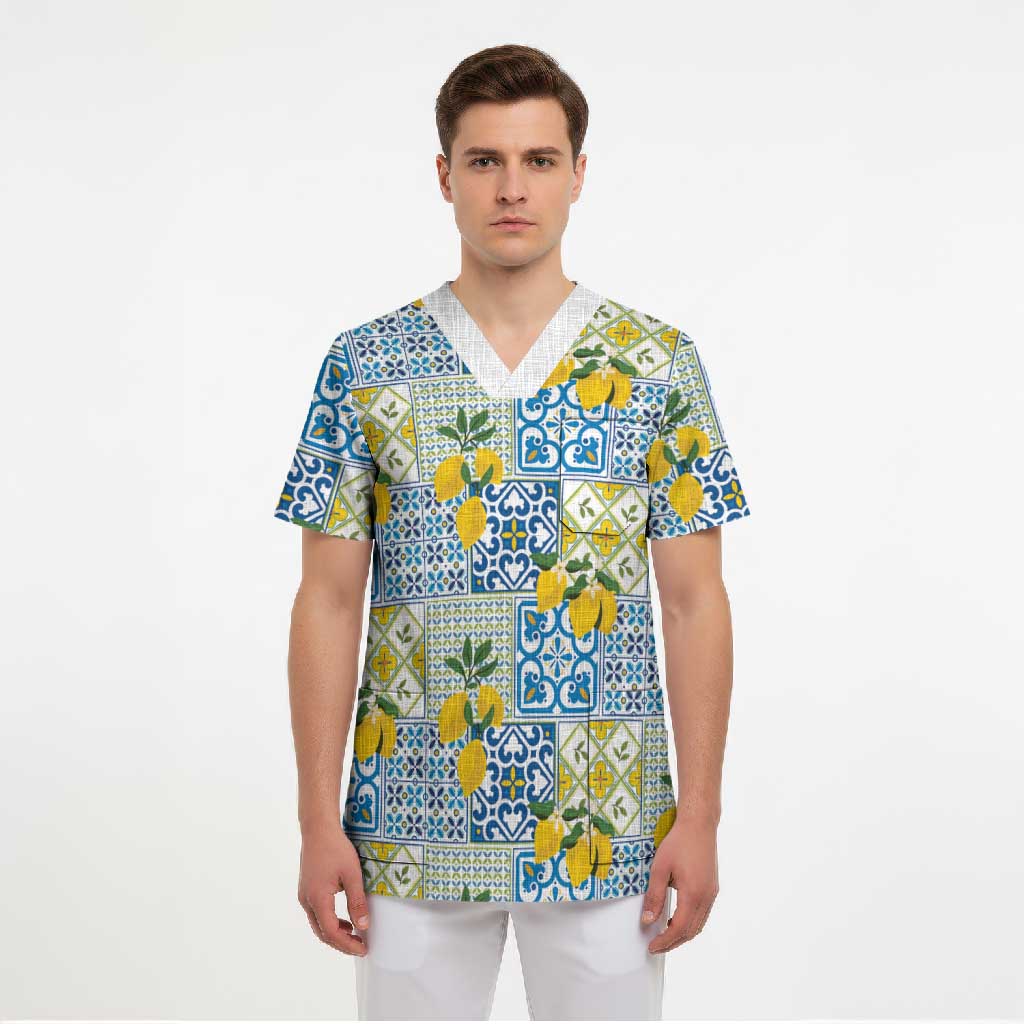 Sicily Italy Lemon Maiolica Scrub Top Sicilian Citrus Tile Mediterranean Art