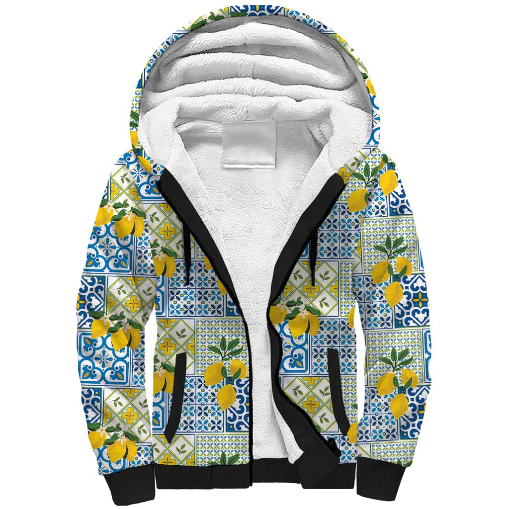 Sicily Italy Lemon Maiolica Sherpa Hoodie Sicilian Citrus Tile Mediterranean Art