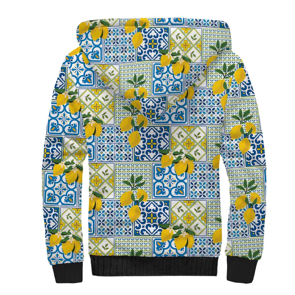 Sicily Italy Lemon Maiolica Sherpa Hoodie Sicilian Citrus Tile Mediterranean Art