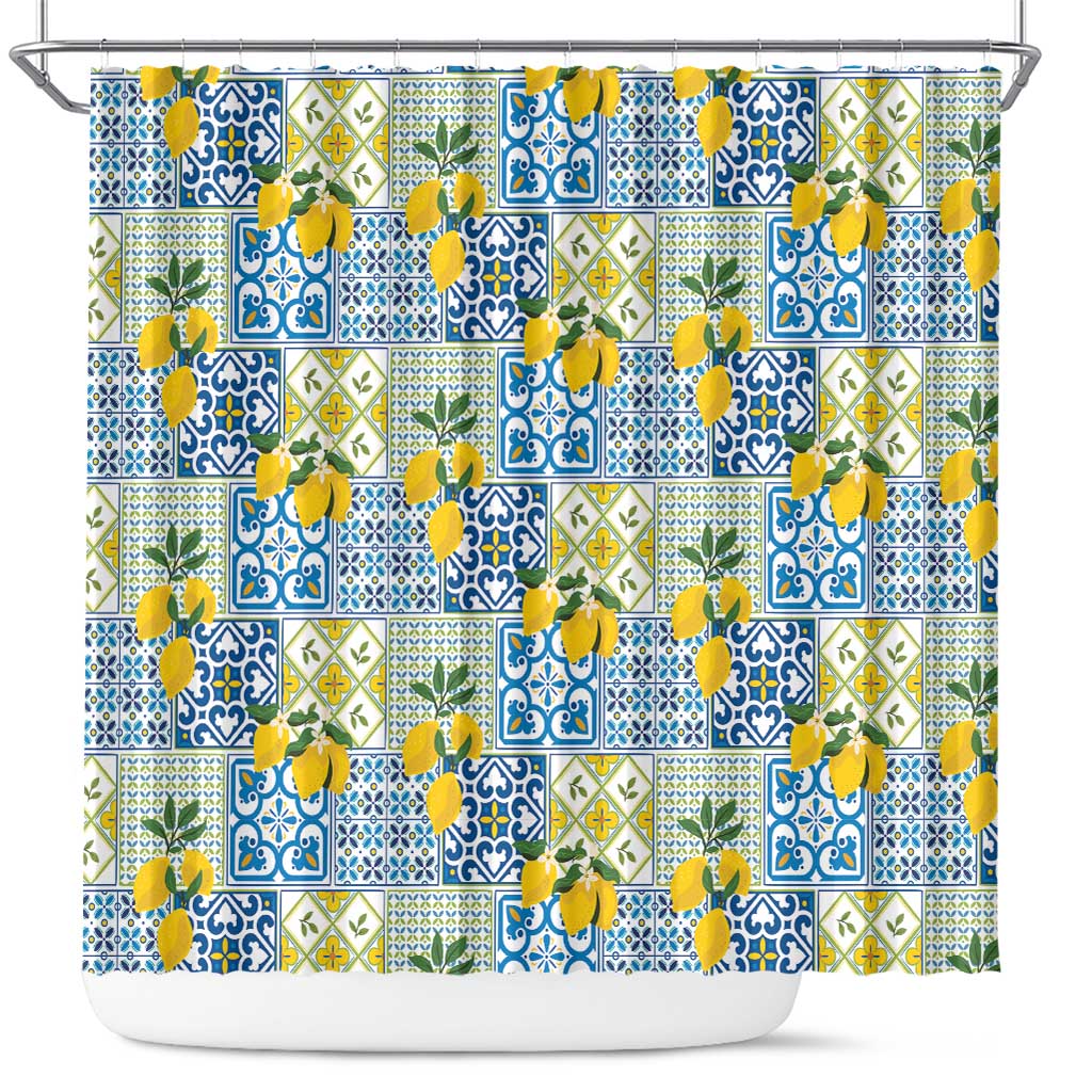 Sicily Italy Lemon Maiolica Shower Curtain Sicilian Citrus Tile Mediterranean Art