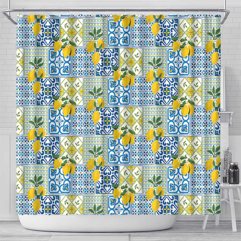 Sicily Italy Lemon Maiolica Shower Curtain Sicilian Citrus Tile Mediterranean Art