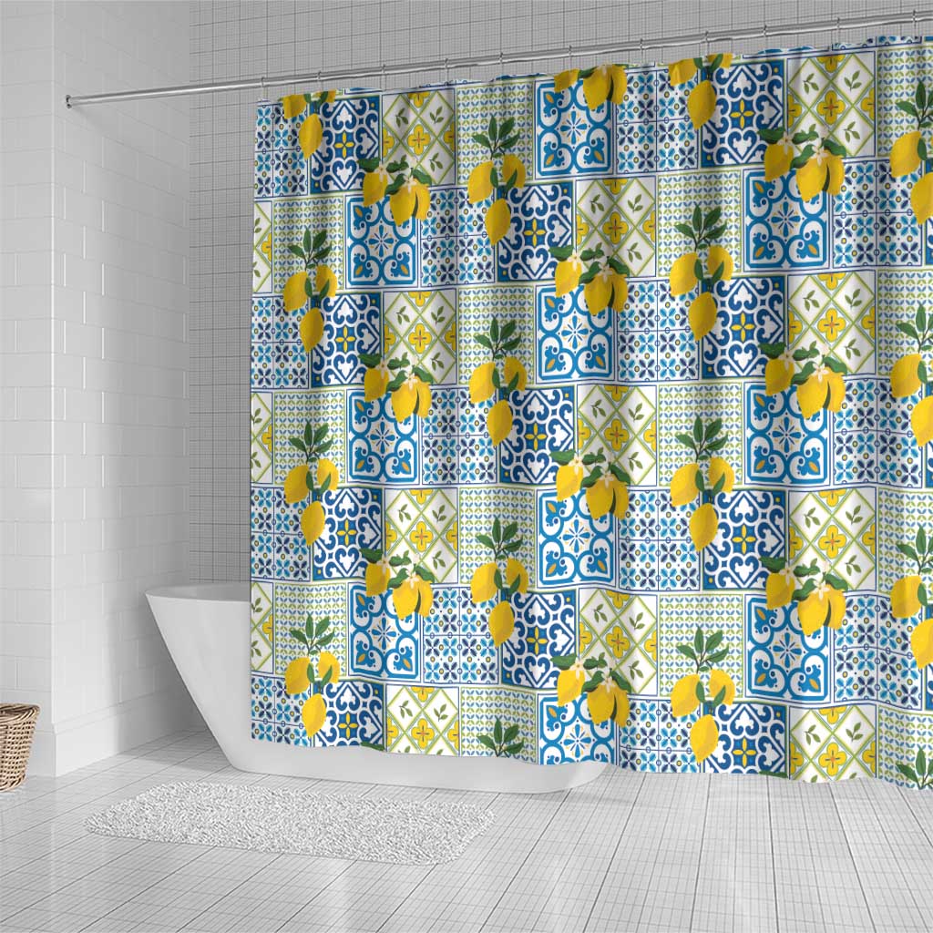 Sicily Italy Lemon Maiolica Shower Curtain Sicilian Citrus Tile Mediterranean Art
