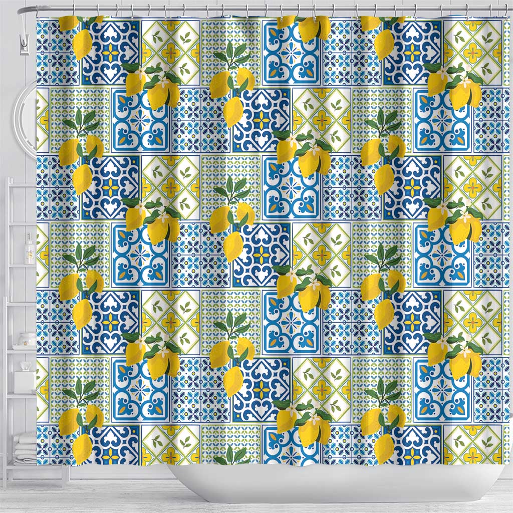 Sicily Italy Lemon Maiolica Shower Curtain Sicilian Citrus Tile Mediterranean Art