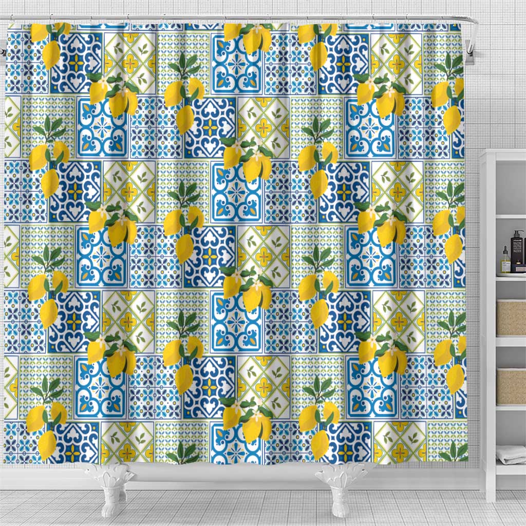Sicily Italy Lemon Maiolica Shower Curtain Sicilian Citrus Tile Mediterranean Art