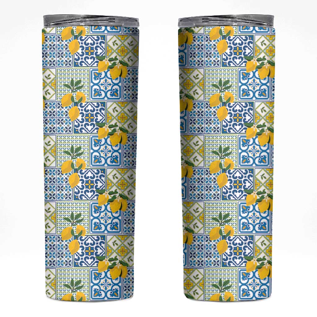 Sicily Italy Lemon Maiolica Skinny Tumbler Sicilian Citrus Tile Mediterranean Art