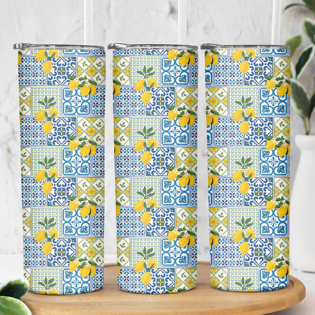 Sicily Italy Lemon Maiolica Skinny Tumbler Sicilian Citrus Tile Mediterranean Art