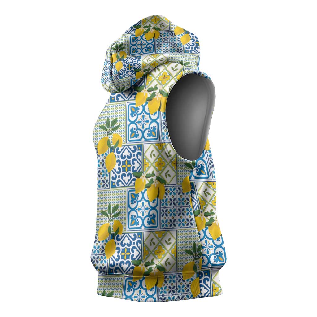 Sicily Italy Lemon Maiolica Sleeveless Hoodie Sicilian Citrus Tile Mediterranean Art