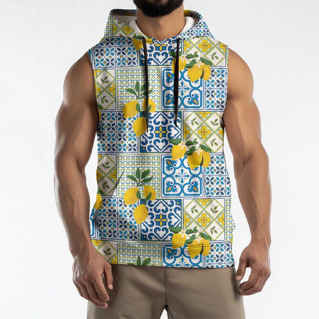 Sicily Italy Lemon Maiolica Sleeveless Hoodie Sicilian Citrus Tile Mediterranean Art