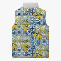 Sicily Italy Lemon Maiolica Sleeveless Puffer Jacket Sicilian Citrus Tile Mediterranean Art