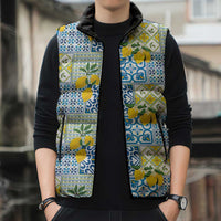 Sicily Italy Lemon Maiolica Sleeveless Puffer Jacket Sicilian Citrus Tile Mediterranean Art