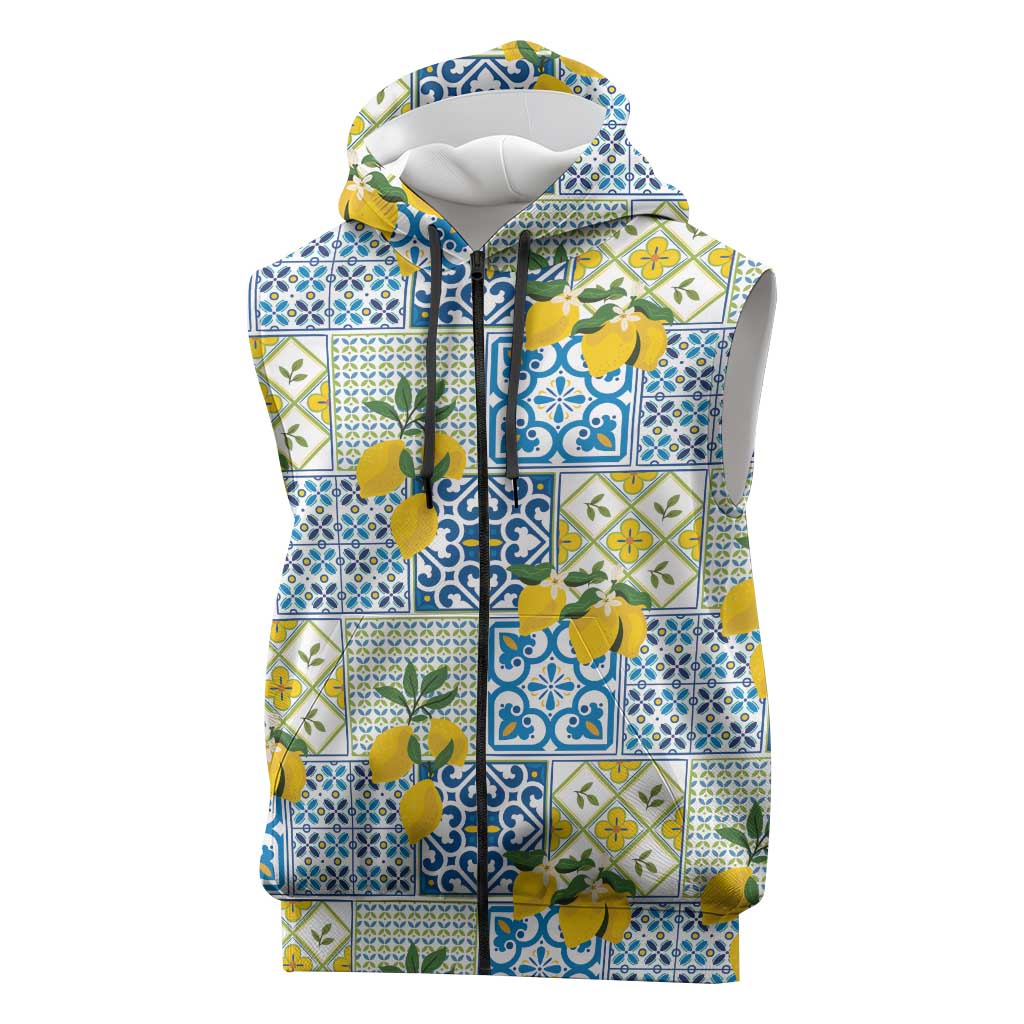 Sicily Italy Lemon Maiolica Sleeveless Zip Hoodie Sicilian Citrus Tile Mediterranean Art